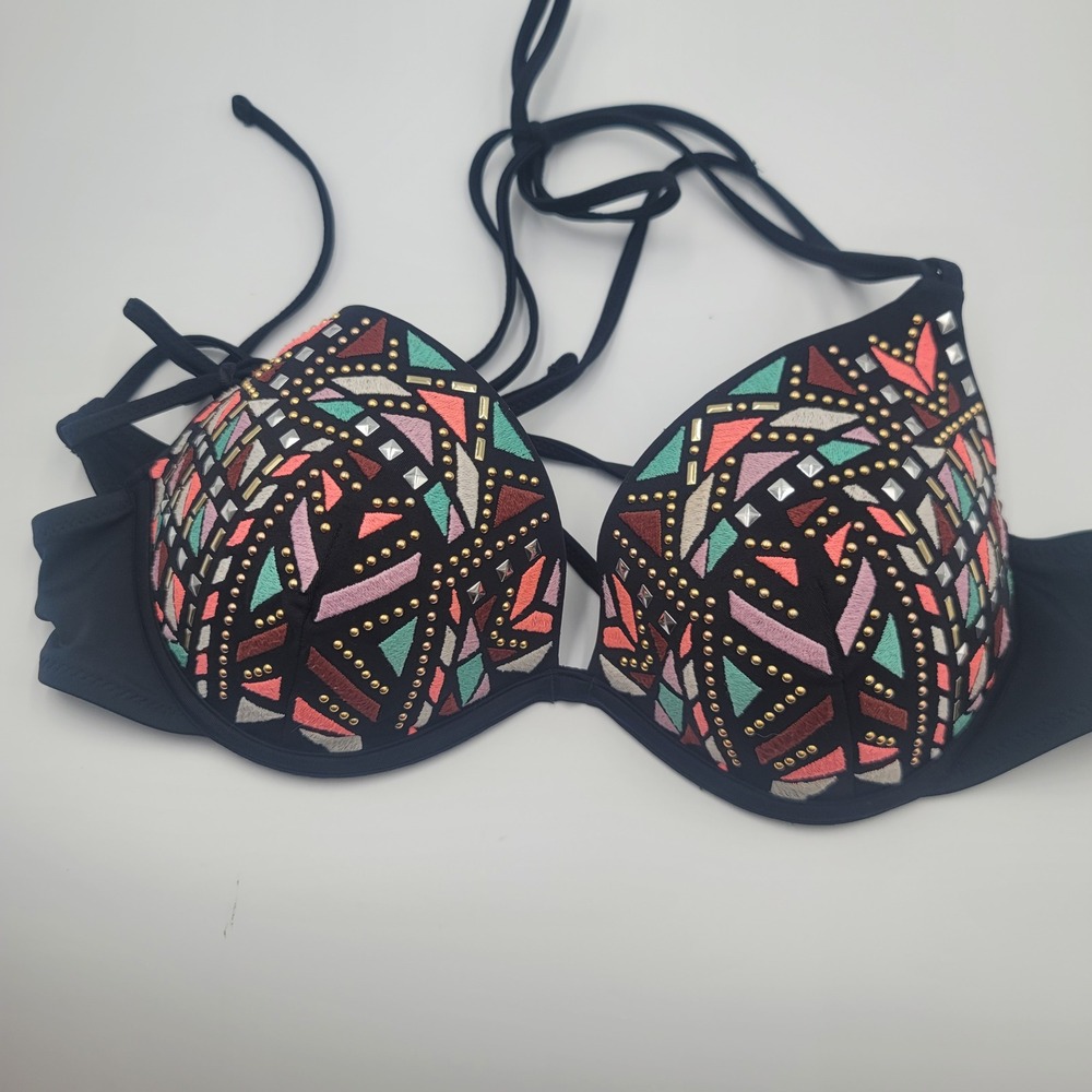 Victorias Secret Very Sexy Studded Embroidered Push Up Bikini Top Coachella 36B